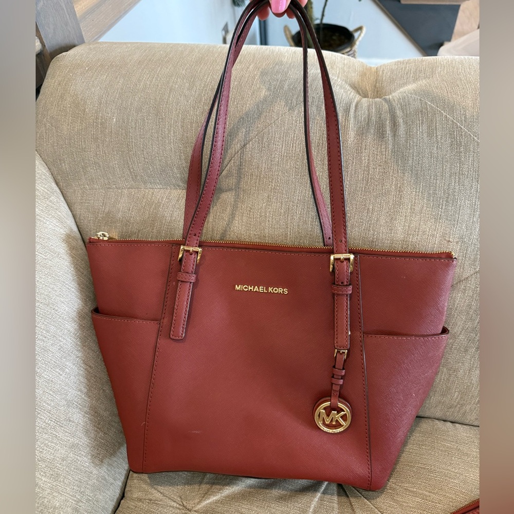Michael Kors Burgundy Leather Tote with small pouch